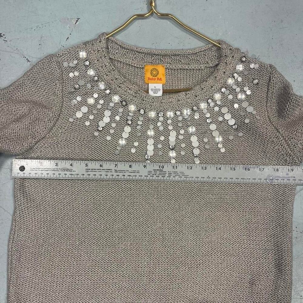 Ruby Rd. Silver Shimmer Embellished Sweater L - Picture 7 of 7